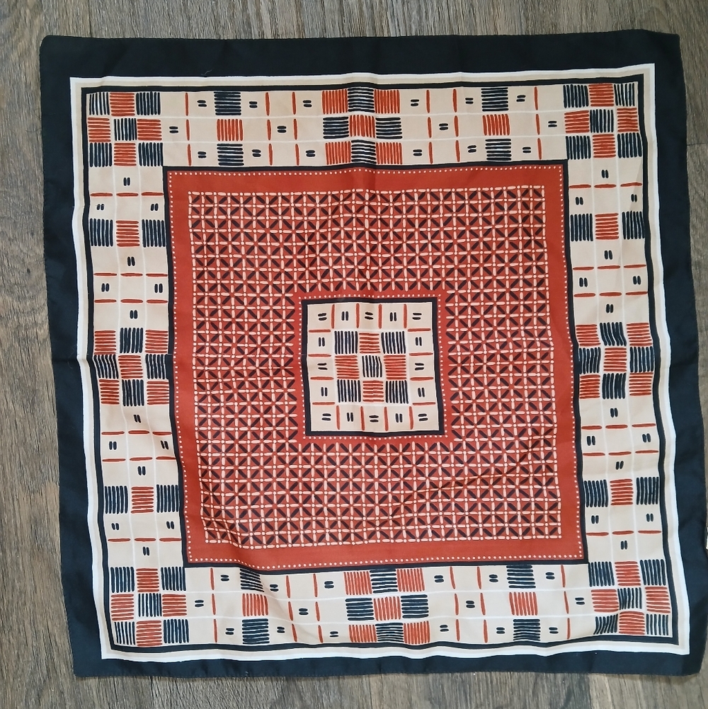 Vintage Geometric Print Square Scarf. Made in Italy